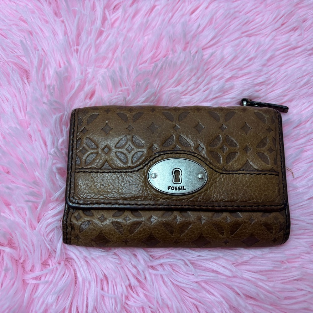 Fossil Embossed Brown Leather Wallet